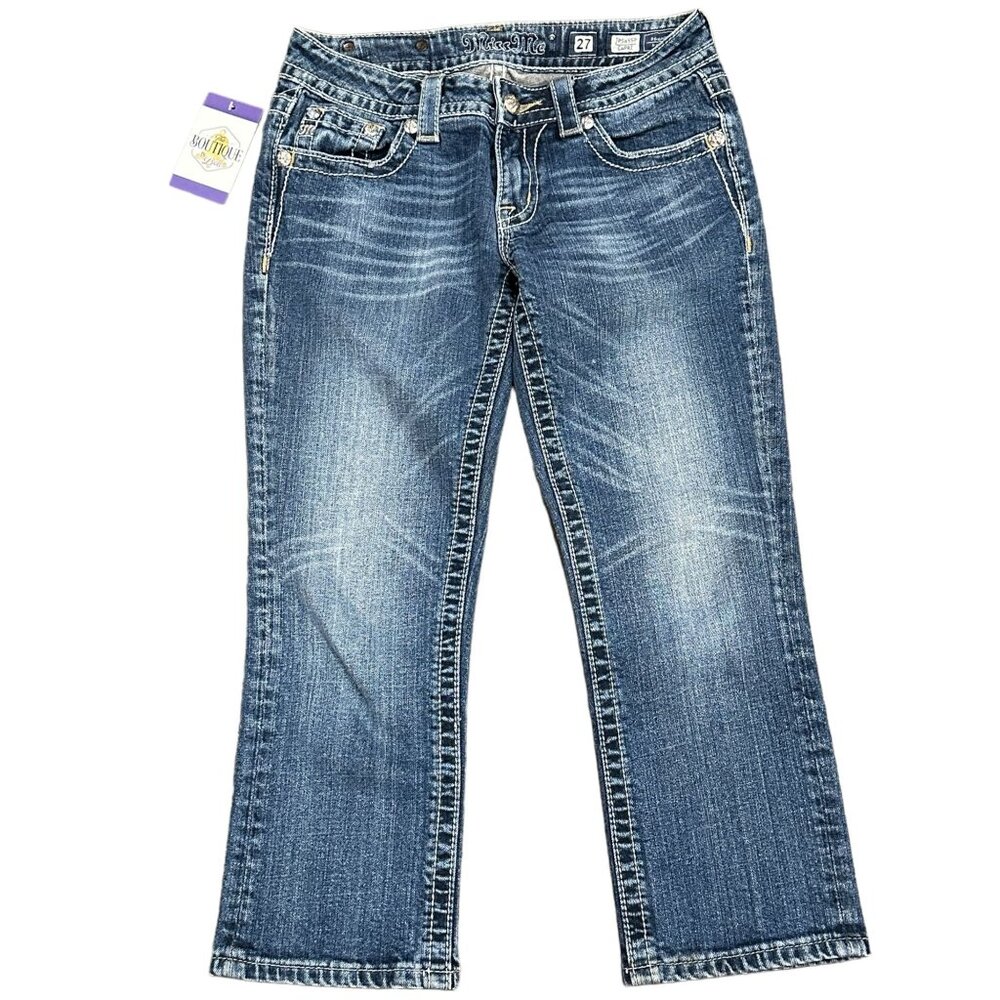 Miss Me 27 Capri Blue Jeans Fluer De Lis Embroidered Bling Distressed JP5455P - Picture 1 of 16